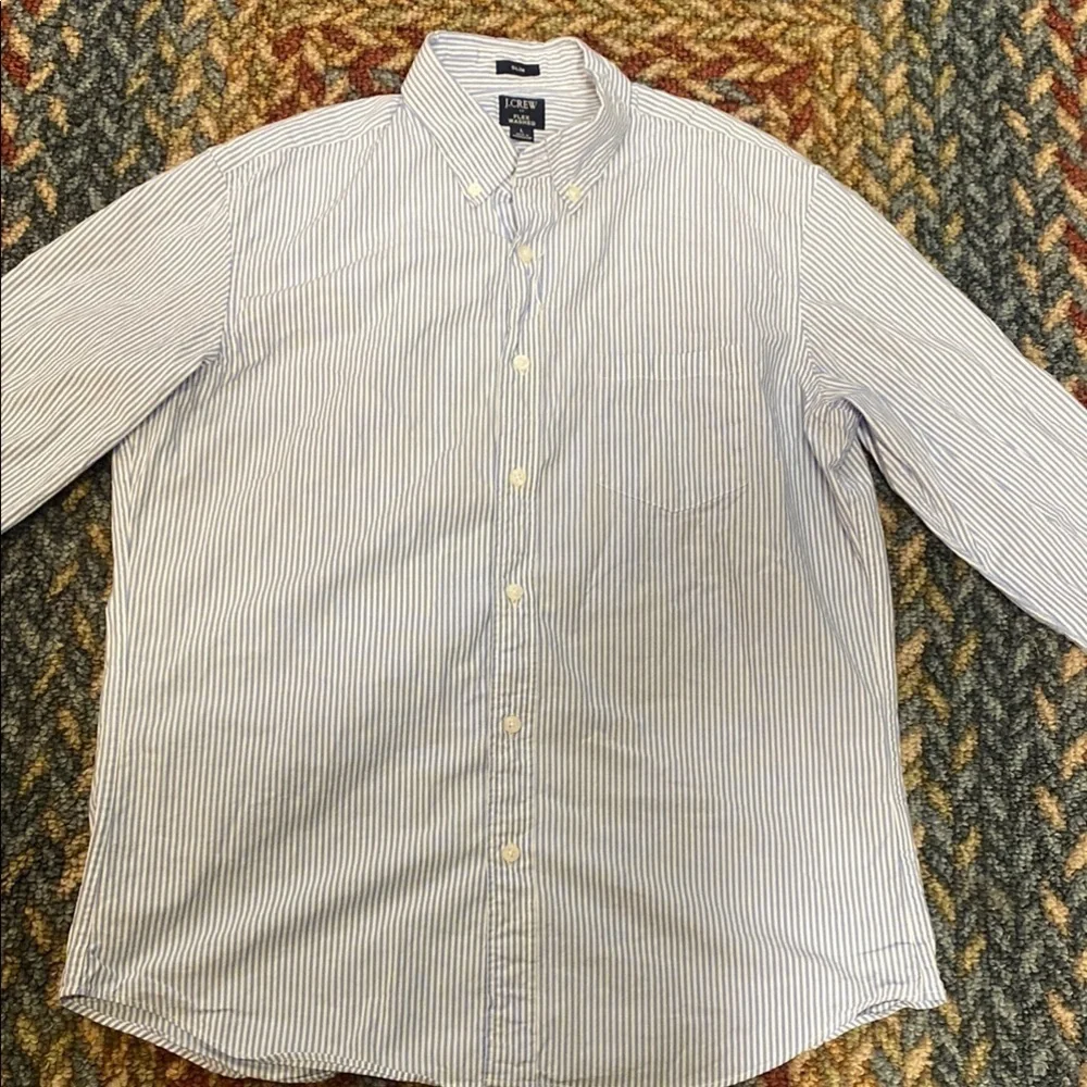 J. Crew Slim Size L Blue and White Casual Button Down Shirt Preppy Career
